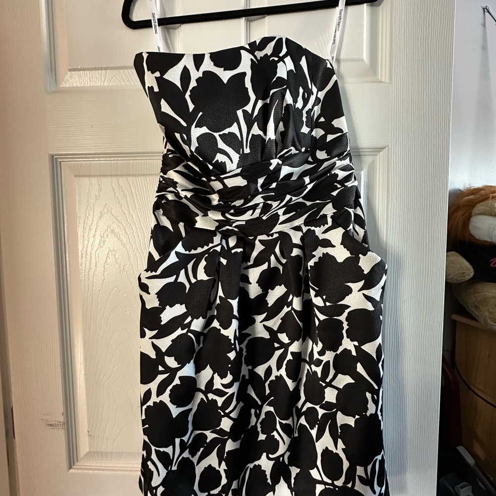David's Bridal Strapless Black and White Dress